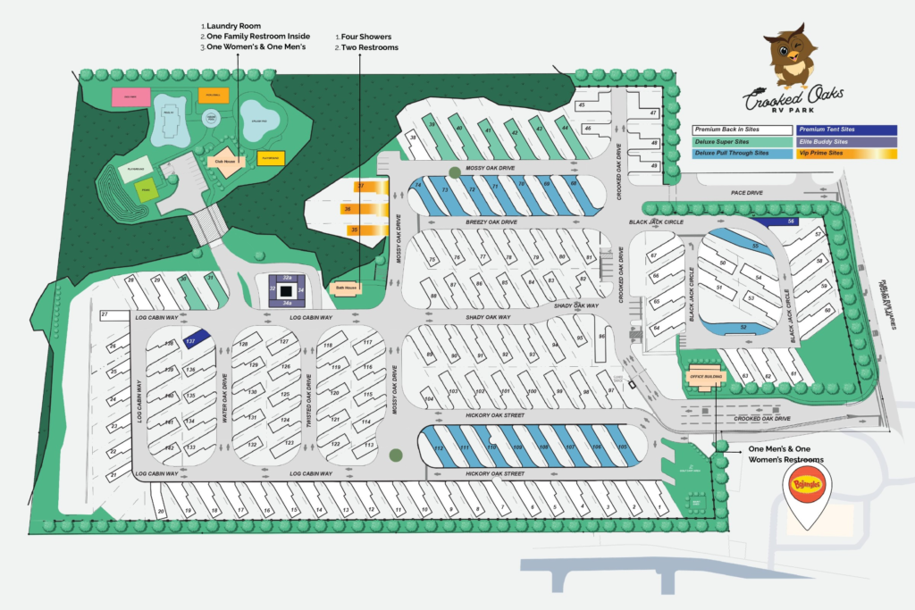 Crooked Oaks RV Park site map, Conway SC